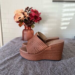 Guess Brown Woven Platform Wedge Slides